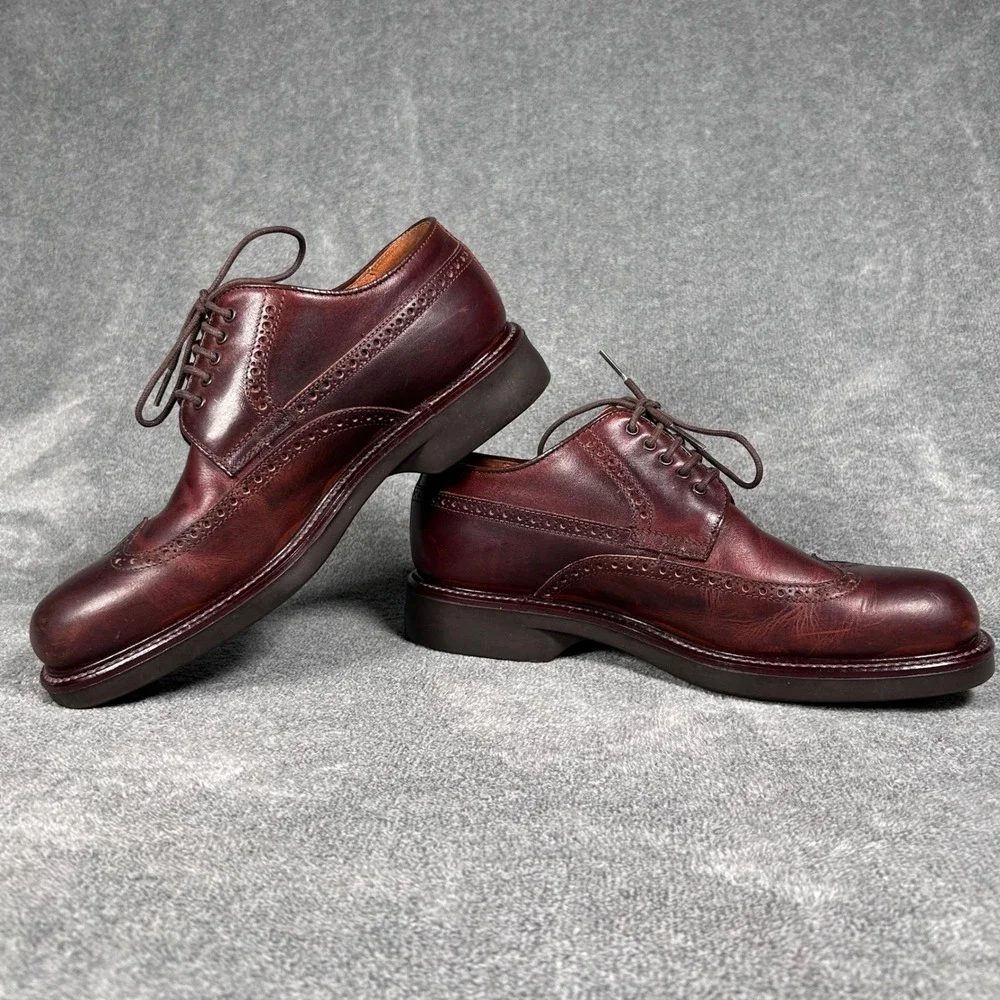 Johnston Murphy Wingtip Derby Oxford Dress Shoes Men 8.5M Burgundy Leather Italy